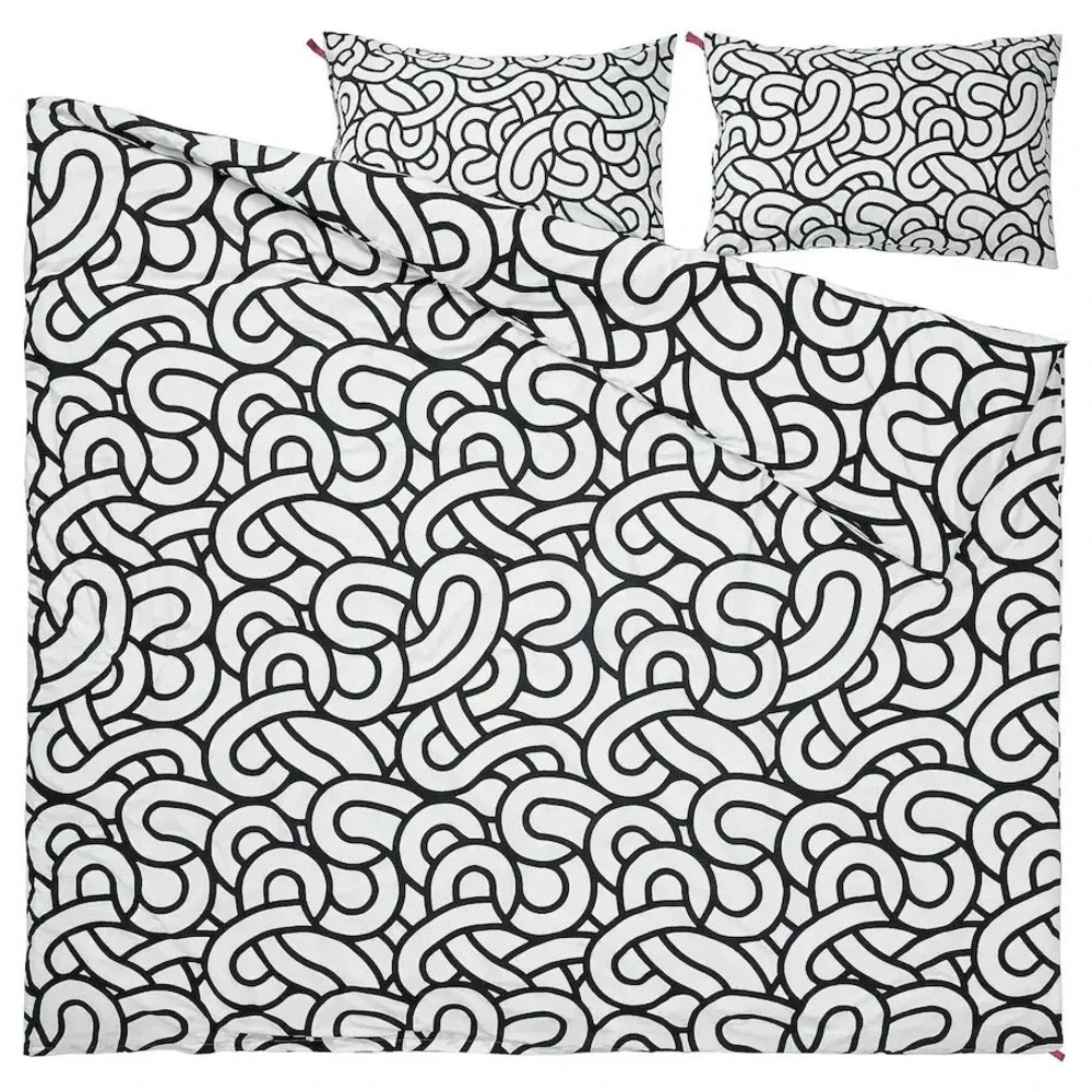 Ikea Sotronn Full/Queen Duvet Cover + 2 Pillowcases, white/black/patterned New